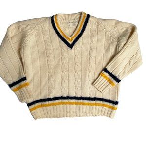 Vintage Marianne Fashions Mens Hand Loomed Cream Varsity Sweater 100% Virgin Woo